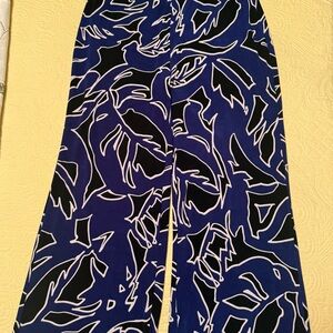Chico's Travelers Black Blue White Print Wide Leg Pants Size 0 EUC
